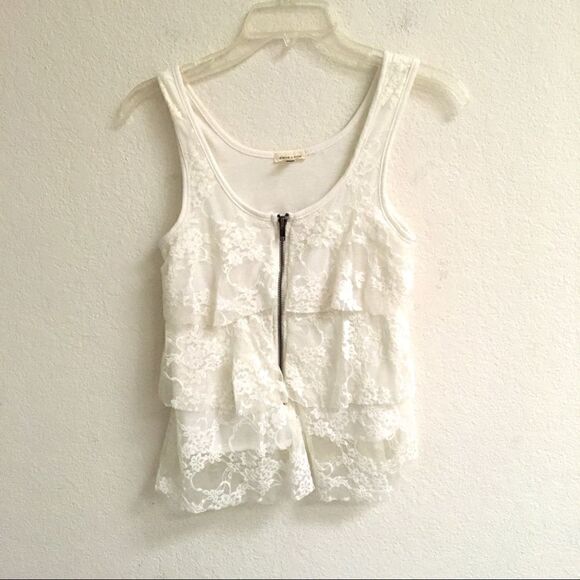 Y2K Urban Outfitters Silence + Noise tiered white lace zip tank XS - Picture 1 of 5